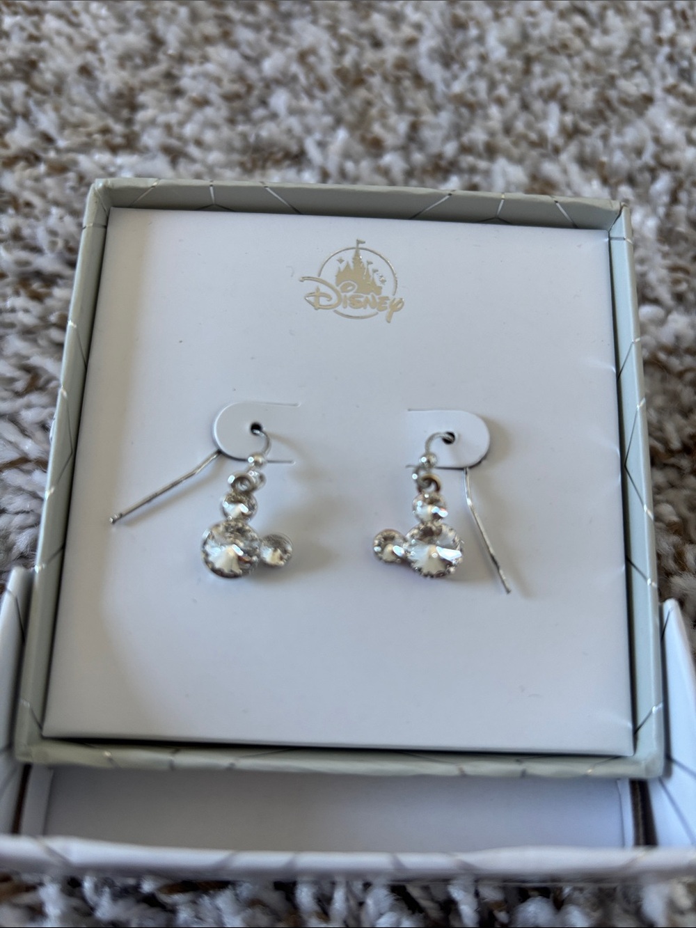 Disney Crystal Mickey Dangle Earrings in Silver